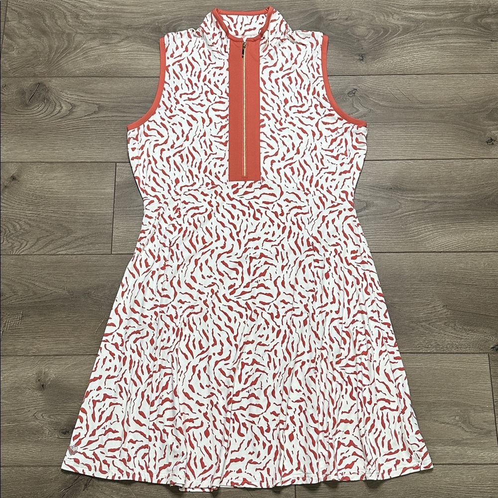 GG Blue Luxe Sport 1/2 Zip Sleeveless Pocket Golf‎ Dress White Rust Red Large